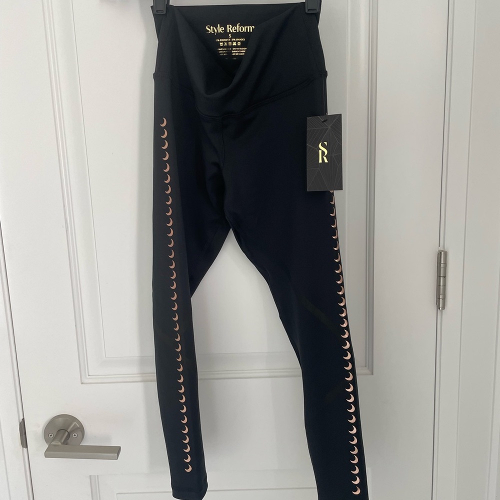 Style Reform Black Leggings with Gold Accents